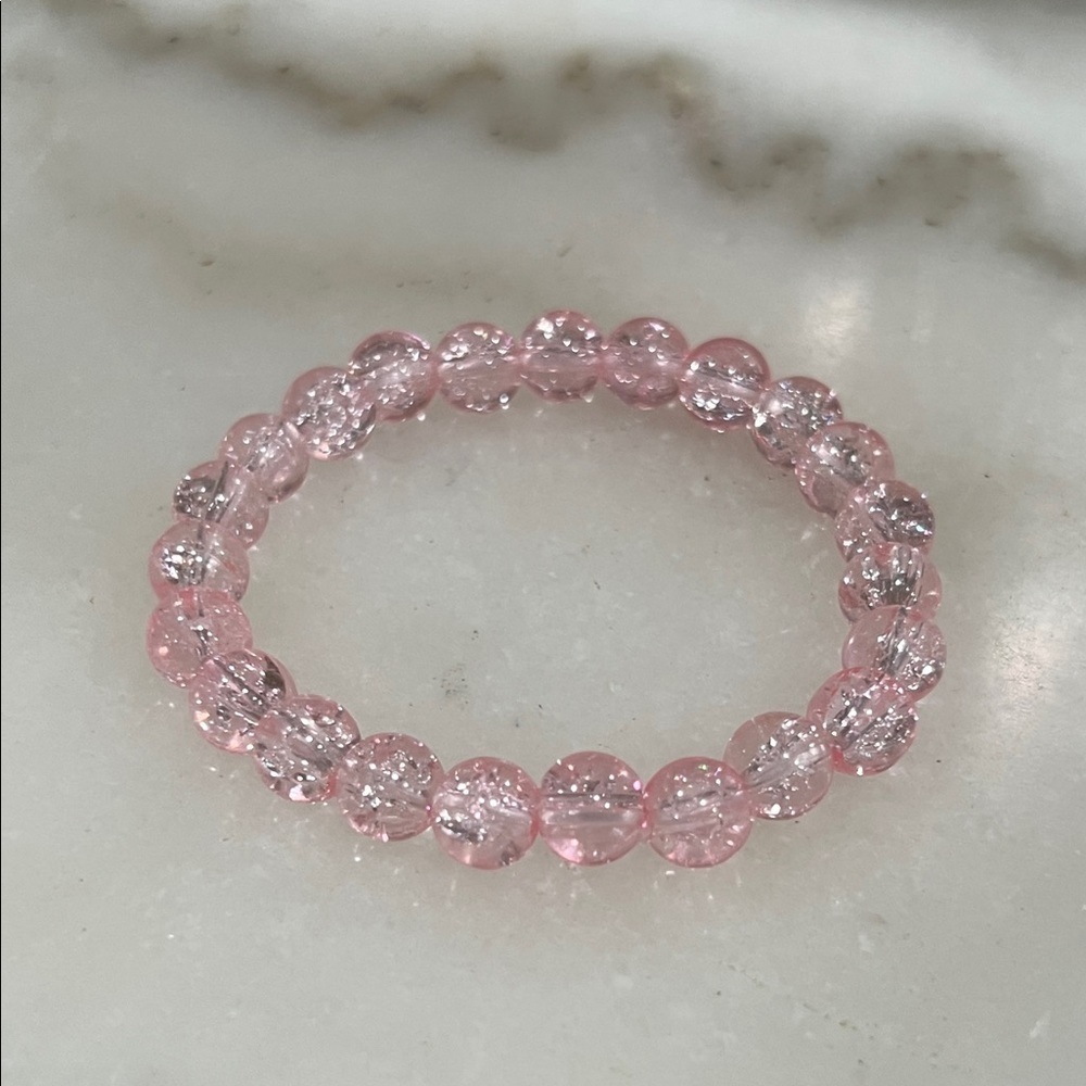 Pink Crackled Glass Beaded Bracelet Handmade Crystal Feminine Jewelry